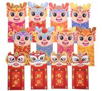 COHEALI 12 Pièces Enveloppes Rouges Chinoises Dragon Motifs Nouvel An Chinois Pochettes Papier Enduit Mixte pour Cadeaux Festifs