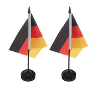 COHEALI 2 Ensembles Drapeau Allemand de Table en Polyester avec Support Noir, Décoration Polyvalente pour Bureaux et Événements Footballistiques Internationaux