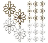 COHEALI 60 Connecteurs Breloques Marguerite en Alliage de Zinc Vintage Pendentifs Fleur Double Trou pour Création Bijoux Bracelets Boucles D’Oreilles et Porte-Clés DIY 30 Pièces