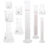COHEALI 9pièces Set Verrerie Laboratoire Béchers Cylindres Gradués et Fioles Coniques Verre Borosilicaté Graduation Claire pour Mesures Précises Kit Chimie pour Étudiants et