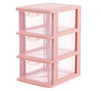 COHEALI Boîte de Rangement Cosmétique Tiroir 3 Couches Transparente en Plastique Rose, Petit Meuble de Rangement pour Bureau, Organisateur de Maquillage et Articles de Papeterie, Usage