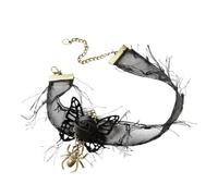 COHEALI Collier D'halloween Noir Pendentif Araignée et Papillons, Alliage et Tissu, Longueur Réglable, Bijou de Cou Unique pour Costume ou Soirée