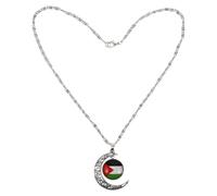 COHEALI Collier Pendentif Palestine avec Drapeau et Lune Creuse en Alliage, Chaîne Décorative pour Hommes et Femmes, Bijou Stylé, Présent Prêt Quotidien ou Dates