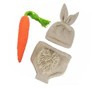 COHEALI Costume Photo de Bébé Lapin en Crochet 3 Pièces pour -né Unisexe Tenue de Séance Photo Pâques Chapeau Pantalon et Carotte