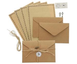 COHEALI Ensemble de Papiers à Lettres Vintage Enveloppes, Papier Lisse et Corde en Chanvre, 2 Sets Pratiques pour Laisser des Messages et Copier des Poèmes