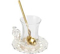 COHEALI Ensemble de Tasses à Café en Verre avec Cuillère et Soucoupe, Alliage D'aluminium, Design Élégant, Pratique pour Bureau et Café, Set 1 Pièce