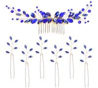 COHEALI Épingles à Cheveux pour Mariage en Cristal Bleu Peigne Décoratif de Feuille, Ensemble de 7 Pièces, Facile à Utiliser et Adapté à Tous Types de Cheveux