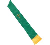 COHEALI Étole Réversible en Satin Vert avec Broderie Croix et Détails à Franges, Châle Élégant pour Mariage et Service Religieux en Église