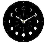 COHEALI Horloge Murale Phosphorescente 30 Cm, Silencieuse sans Pile, Design Phases de Lune Noir, Décoration Murale Moderne pour Salon, Bureau et Chambre