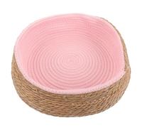 COHEALI Lit pour Animaux en Osier Tissé Rond Léger et Facile à Déplacer, Nid de Couchage pour Chat Domestique, Tapis Confortable pour Cage d'animaux Rose