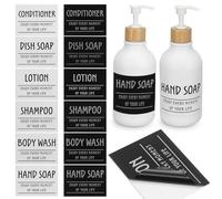 COHEALI Lot de 12 Étiquettes Autocollantes Étanches pour Bouteilles de Salle de Bain, Stickers Organisation Rangement 90x67 Mm, Blanc et Noir, pour Flacons de Shampoing, Gel et Lotion