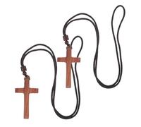 COHEALI Lot de 2 Colliers Crucifix en Bois de Santal Rouge, Pendentif Croix Catholique Unisexe, Bijou Ras du Cou Léger et Hypoallergénique, Accessoire Religieux pour Prière, Foi et Église