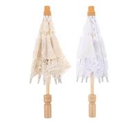 COHEALI Lot de 2 Mini Parasols en Dentelle Blanche et Beige Diamètre 29 CM Manche 26 CM Ombrelles Décoratives pour Séance Photo Mariage et Tea Party Accessoires Photo Vintage et