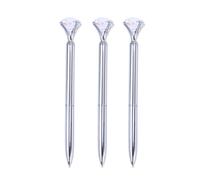 COHEALI Lot de 3 Stylos à Bille en Métal avec Gros Diamant, Écriture Fluide et Résistante, pour Bureau et École, Couleur Argenté Élégante