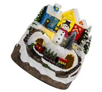 COHEALI Maison Miniature Éclairée de Noël avec Musique et Train, Résine | Décoration de Table pour Bureau, Style Rustique Traditionnel Moderne, Pièce de Village Lumineux, Usage Intérieur