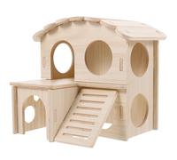 COHEALI Maison pour Hamster en Bois à Double Étage, Cachette Naturelle | Toit Mansardé, Fenêtre Ronde et Escalier Créatif, pour Petits Animaux et Cages