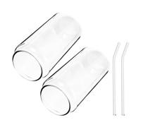 COHEALI Verres à Cocktail Résistants la Chaleur 350 Ml Lot de 4 Set de Gobelets à Boire en Verre Transparent 2 Pailles Réutilisables Tasse à Café Polyvalents pour Boissons Chaudes