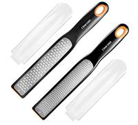 Cohesion Lot de 2 Zesteurs et Râpes Gravés, Zesteur de Cuisine pour Citron, Fromage, Ail, Gingembre, Légumes, Lame Tranchante en Acier Inoxydable de Qualité Supérieure avec Housse de Protection
