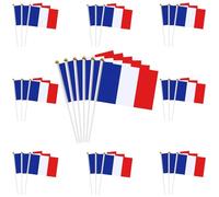Coicok 30 Pièces Petit Drapeau Francais, Drapeau France avec Hampe en Blanc, 14 x 21cm Drapeaux Décorations Coupe du Monde, Mini Drapeau pour Décorations Extérieures, Football Match, Fête Nationale