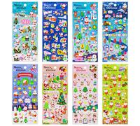 Coicok 8 Feuilles Autocollantes Noël 3D, Gommettes Noël Enfant 3D, Autocollants de Noël, Mini Stickers Noël, Autocollantes Décoratif DIY, DIY Cartes Scrapbooking de Noël, Autocollants 3D pour Enfants