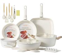 COICUR Set de Poêles et Casseroles 23 pièces Poignée amovible non toxique, sans PFOA, compatible avec induction/gaz, empilable, lavable au lave-vaisselle, Blanc crème