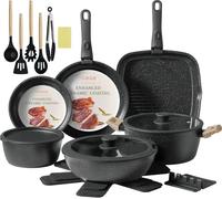 COICUR Set de Poêles et Casseroles 23 pièces Poignée amovible non toxique, sans PFOA, compatible avec induction/gaz, empilable, lavable au lave-vaisselle, Noir