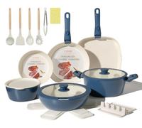 COICUR Set de Poêles et Casseroles 23 pièces Poignée amovible non toxique, sans PFOA, compatible avec induction/gaz, empilable, lavable au lave-vaisselle, Bleu