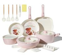 COICUR Set de Poêles et Casseroles 23 pièces Poignée amovible non toxique, sans PFOA, compatible avec induction/gaz, empilable, lavable au lave-vaisselle, Rose