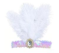 Coiffe à Plumes 2 pièces Coiffe Bresilienne Plume Carnaval Style Années 20 Flapper Coiffure de Showgirl pour Femmes Accessoire de Carnaval et Fêtes Thématique (Blanc, 3 plumes)