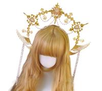 Coiffe avec perles et, Golden winged pearl, C | Couronnes et diadèmes de déesses étoiles pour femmes, couvre-chef de mariage doré, coiffure de scène de Cosplay