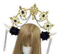 Coiffe avec perles et, Golden wings black r | Couronnes et diadèmes de déesses étoiles pour femmes, couvre-chef de mariage doré, coiffure de scène de Cosplay