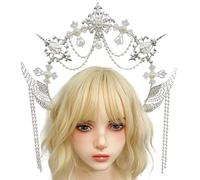 Coiffe avec perles et, Silver winged pearl, B | Couronnes et diadèmes de déesses étoiles pour femmes, couvre-chef de mariage doré, coiffure de scène de Cosplay