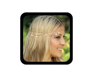 Coiffe bohème à paillettes superposées avec pendentif en forme de chaîne dorée pour le front, gitan, festival, Halloween, bal de fin d'année, bijou de coiffure pour femmes et filles