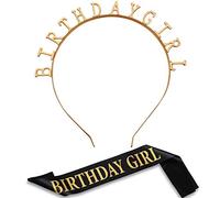 Coiffe d’Anniversaire Bandeau Diadème Fille Ceinture Anniversaire en Satin Doré pour les Décorations de Fête (Or)