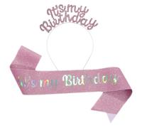 Coiffe D'anniversaire Rose Ornée de Cristaux avec Écharpe Légère pour | Alliage de Zinc et Satin, Éclat Pailleté, pour Dîner D’anniversaire et Souvenir de Fête