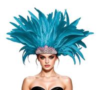 Coiffe de costume en plume avec profil dramatique, Lake Blue | Détail décoratif sur la façade pour les portraits de jeux de rôle de fête de vacances