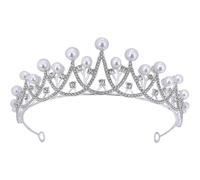 Coiffe de Fille Couronne Perles Argentée pour Coiffure de Mariage | Alliage de Zinc, Perles Fausses et Cristaux, Clips Sécurisés pour Célébration, Photo Shoot, Look Élégant