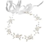Coiffe de fille de fleur, bandeau perles élégant avec ruban, accessoire cheveux fille fleur en argent pour anniversaire, fête, première communion, mariage