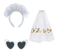 Coiffe de mariée avec voile blanc et lunettes en forme de cœur en perles accessoires de fête de célibataire pour enterrements de vie de jeune fille mariages et fiançailles