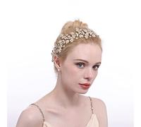 Coiffe de Mariée Bandeau de cheveux Diadème Exquis Super Sparkly Hand Set Zirconia Bridal pour Femmes et Filles(Gold)