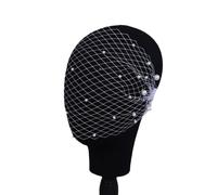 Coiffe de mariée en forme de cage à oiseaux en perles - 37,8 x 19,1 cm - Bibi en maille blanche avec peigne à cheveux pour mariage, événements vintage et accessoires de costume