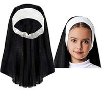Coiffe de Nonne Pour Déguisement Fille ou Femme - Accessoires de Costume d'Halloween - Voile et Chapeau de Terreur ou Peur Pour Hommes