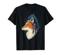 Coiffe de Renard amérindien Indien peuples indigènes T-Shirt Graphique avec Valeur, Homme, Noir, M