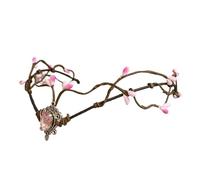 Coiffe Elfique Diadème de Branches d'elfe, couvre-chef féerique, couronne, cercle, pierre lune avec gemme rose, for Costume fée, diadème for femmes pour Soirées