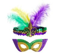 Coiffe et masque à plumes de la Nouvelle Orléans, ensemble d'accessoires de carnaval, coiffe à fausses plumes et masque de bal masqué, convient pour les accessoires de bal masqué et les jeux de rôle