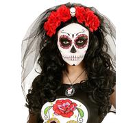 Coiffe Fleurs Rouges Avec Tête De Mort Femme Dia De Los Muertos Taille Unique Rouge