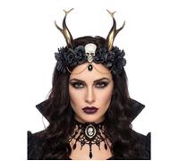 Coiffe gothique tête de mort femme - Noir - Serre-tête élastique - Accessoire Halloween