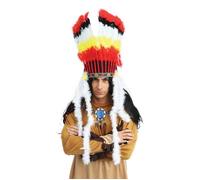 Coiffe Indien - PTIT CLOWN - Rouge et Jaune - Marabouts - Mixte