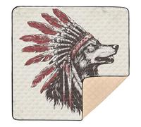 Coiffe indienne de cowboy occidental, motif loup tribal, tapis de jeu rembourré doux pour intérieur et extérieur, tapis d'éveil lavable pour bébés, nourrissons et tout-petits, 127 x 127 cm