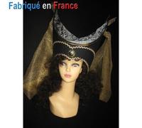 Coiffe médiévale Frénégonde de Pouille - Les Visiteurs - Noir - Fabrication Artisanale Française